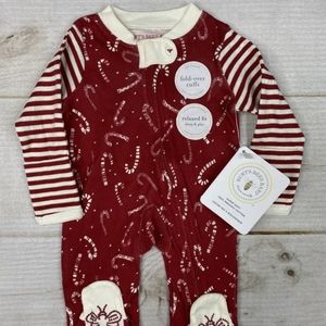 5/$20 - Burt's Bees Baby Zipper Onesie 0-3M Candy Cane Design